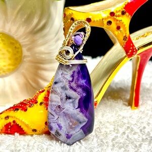 Artisan Purple and Gold Necklace/exposed geode